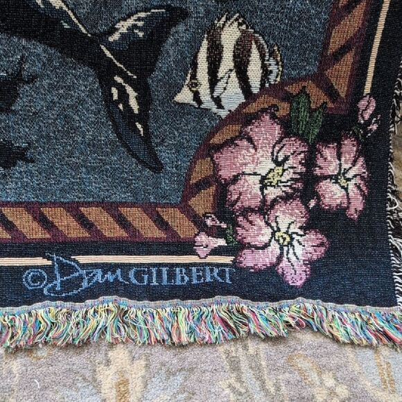 Oceanic Marine Life Tapestry Throw Blanket by Dan Gilbert Vintage Made in USA - Picture 4 of 10